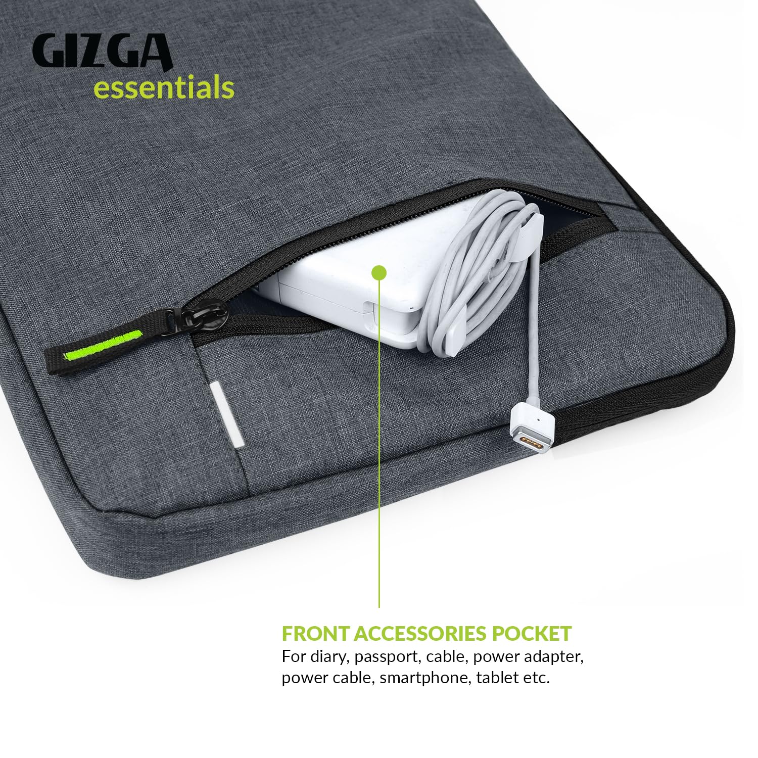 GIZGA essentials Laptop Bag Sleeve Case Cover Pouch for 15.6 Inch Laptop/MacBook, Office/College Laptop Bag for Men & Women, Side Handle, Multiple Pockets, Water Repellent, Shock Absorber, Grey