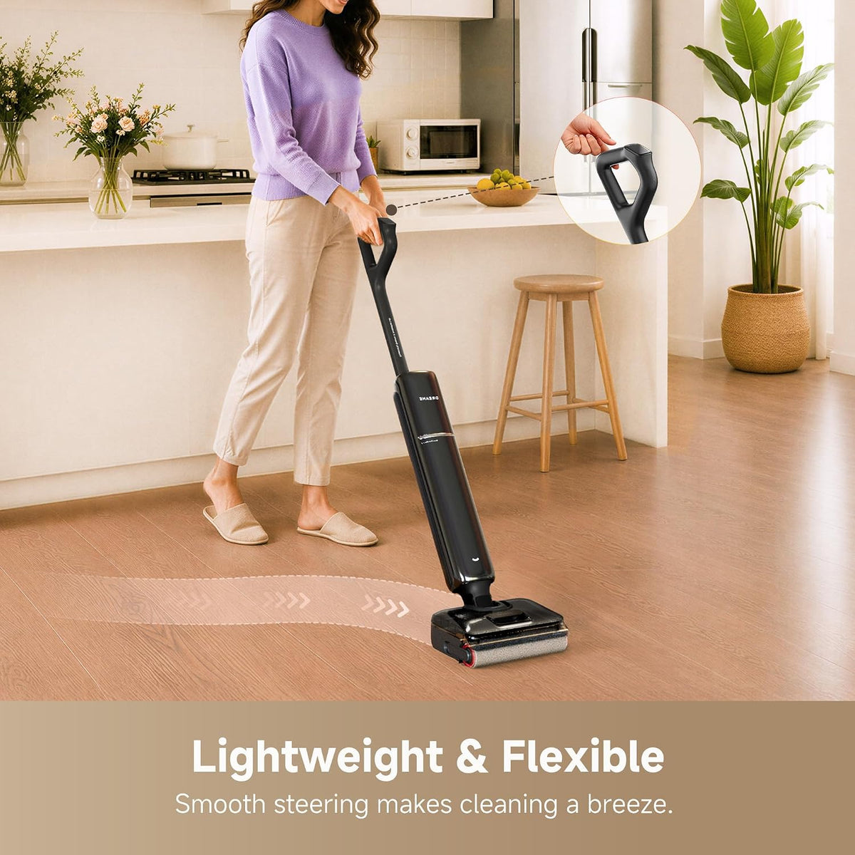 dreame Aero Wet Dry Vacuum Cleaner, All-in-ONE Vacuum Mop for Wet & Dry Messes, 0 Hair Residue Great for Pet Owners, One-Press Self-Clean, 180° Lie Flat, 35mins Runtime for Hard Floor Cleaning