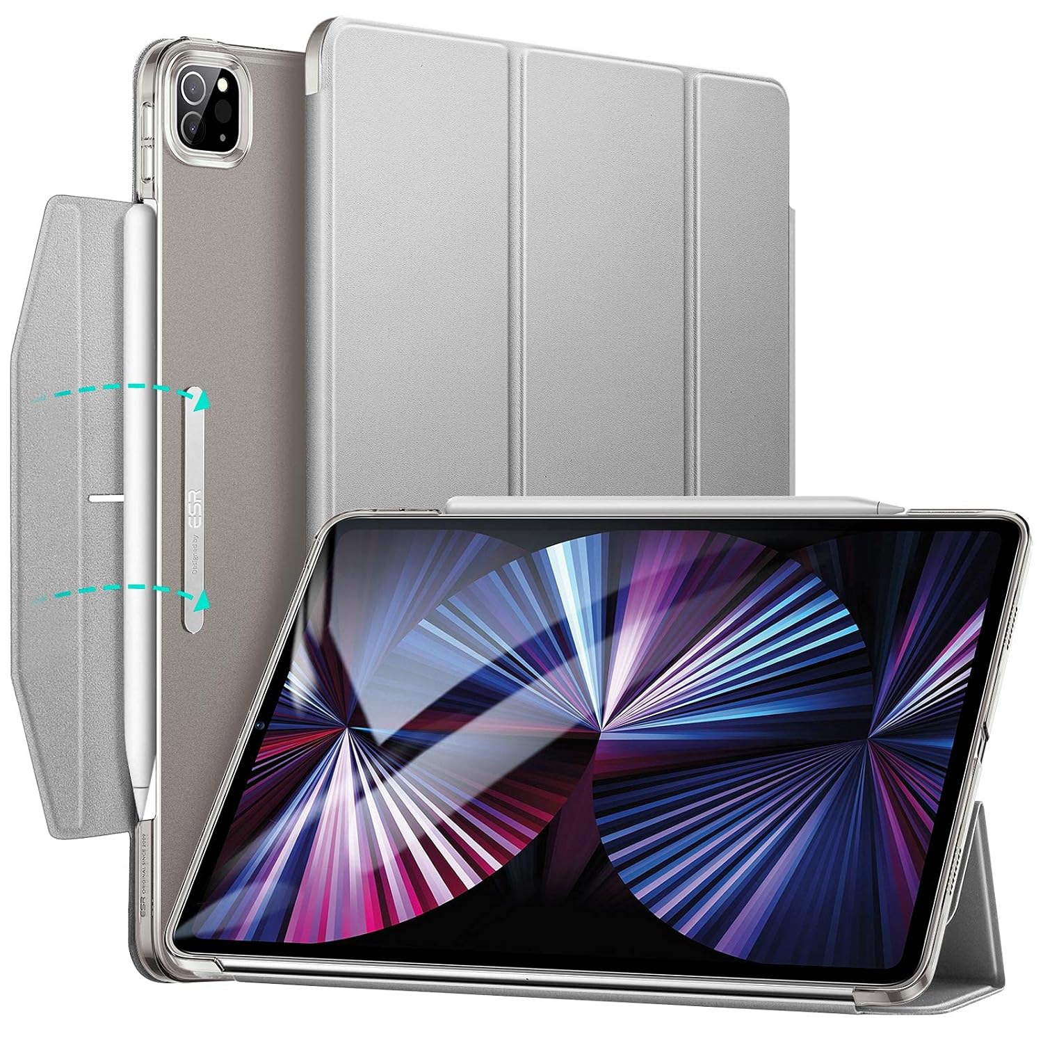 ESR Translucent Stand Case for iPad Pro 11 inch (2022/2021, 4th/3rd Gen), Cover with Clasp, Auto Sleep/Wake, Wireless Pencil 2 Charging, Ascend Trifold, Frosted Grey