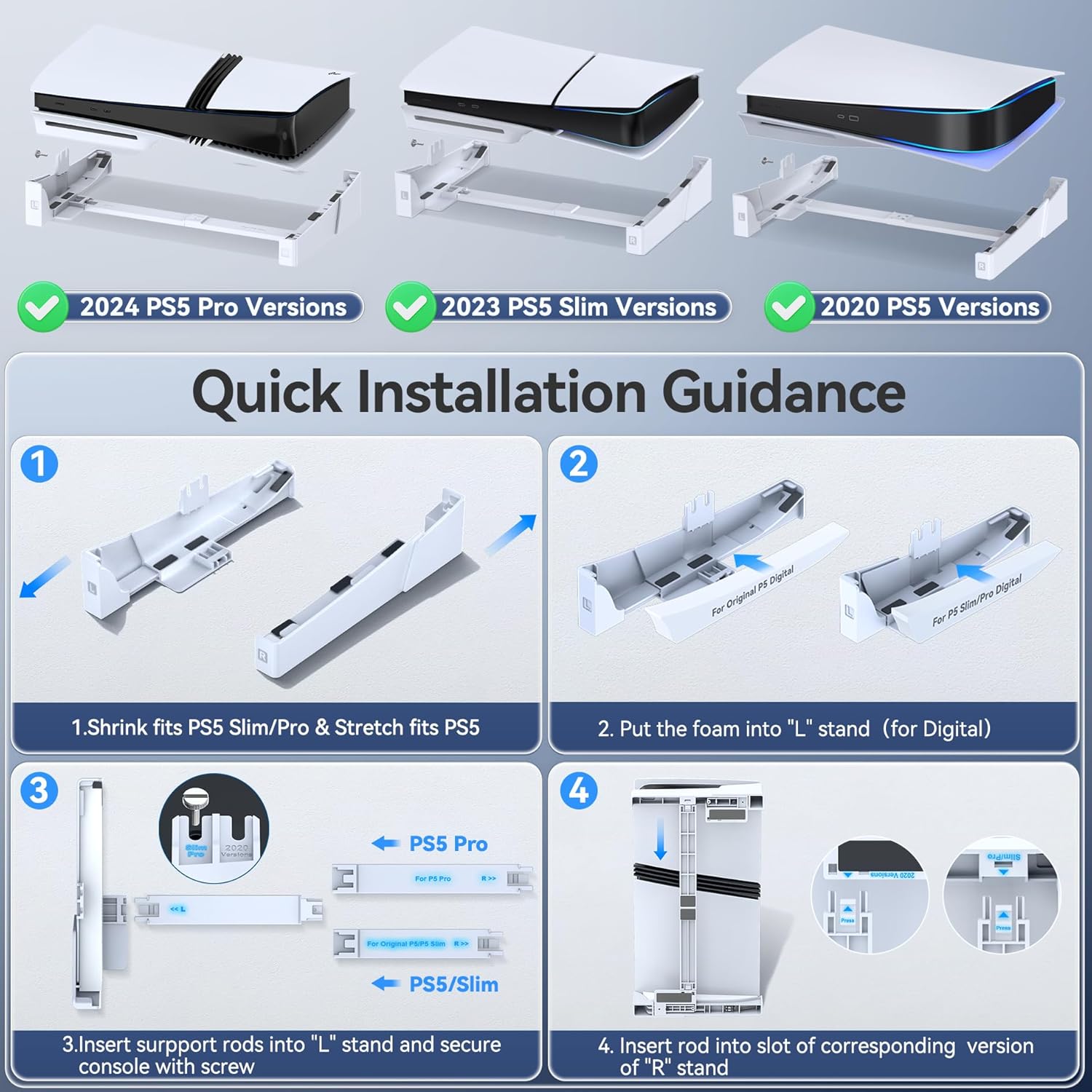 Oivo Chamunda PS5 Horizontal Stand - Accessories Base Compatible With PlayStation 5 Console Disc & Digital Editions, Upgraded Desk Stand With Screw Fixing (White)