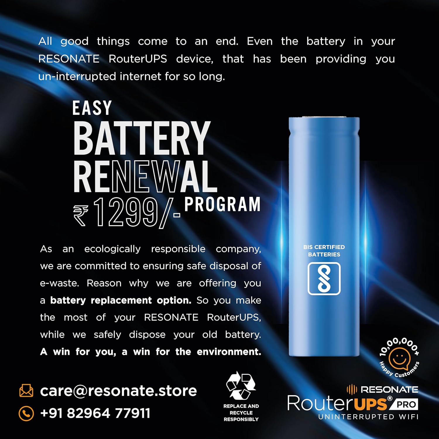 Resonate RouterUPS® Pro (100% Extra Backup) | 10400mAh Mini UPS Power Backup for 12V WiFi Router & Modem (Supports upto 3A) | Upto 8 Hrs with Multi-LED Indicator | Jio Fiber, Airtel Xstream Compatible