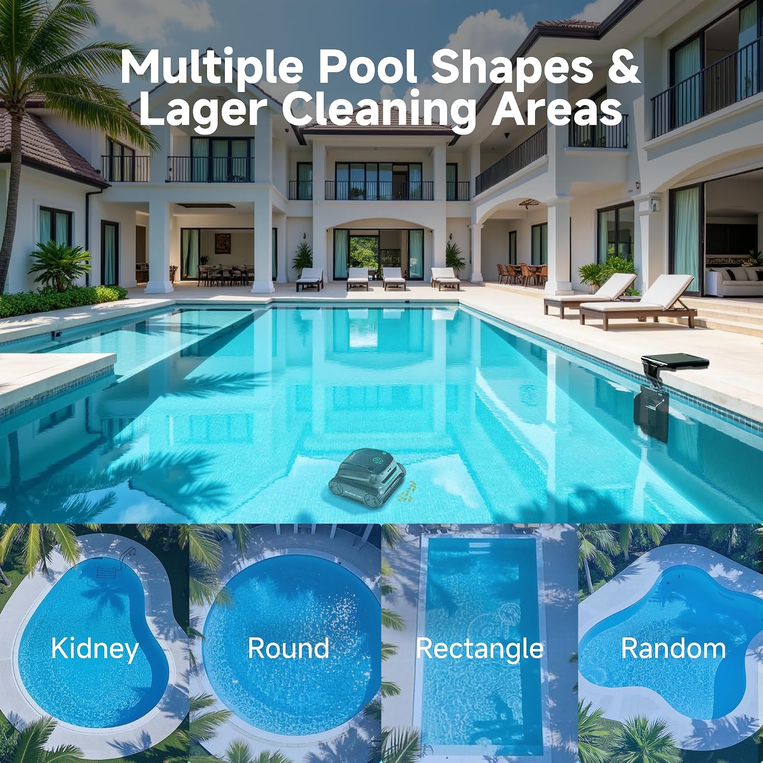 WYBOT S2 Solar Pool Vacuum Cleaner, Smart Auto Parking, Dual Charging Modes, 3D Adsorption System, Brushless Motor, App Control, for In-Ground Pools up to 3,229 Sq.Ft, Black & Green