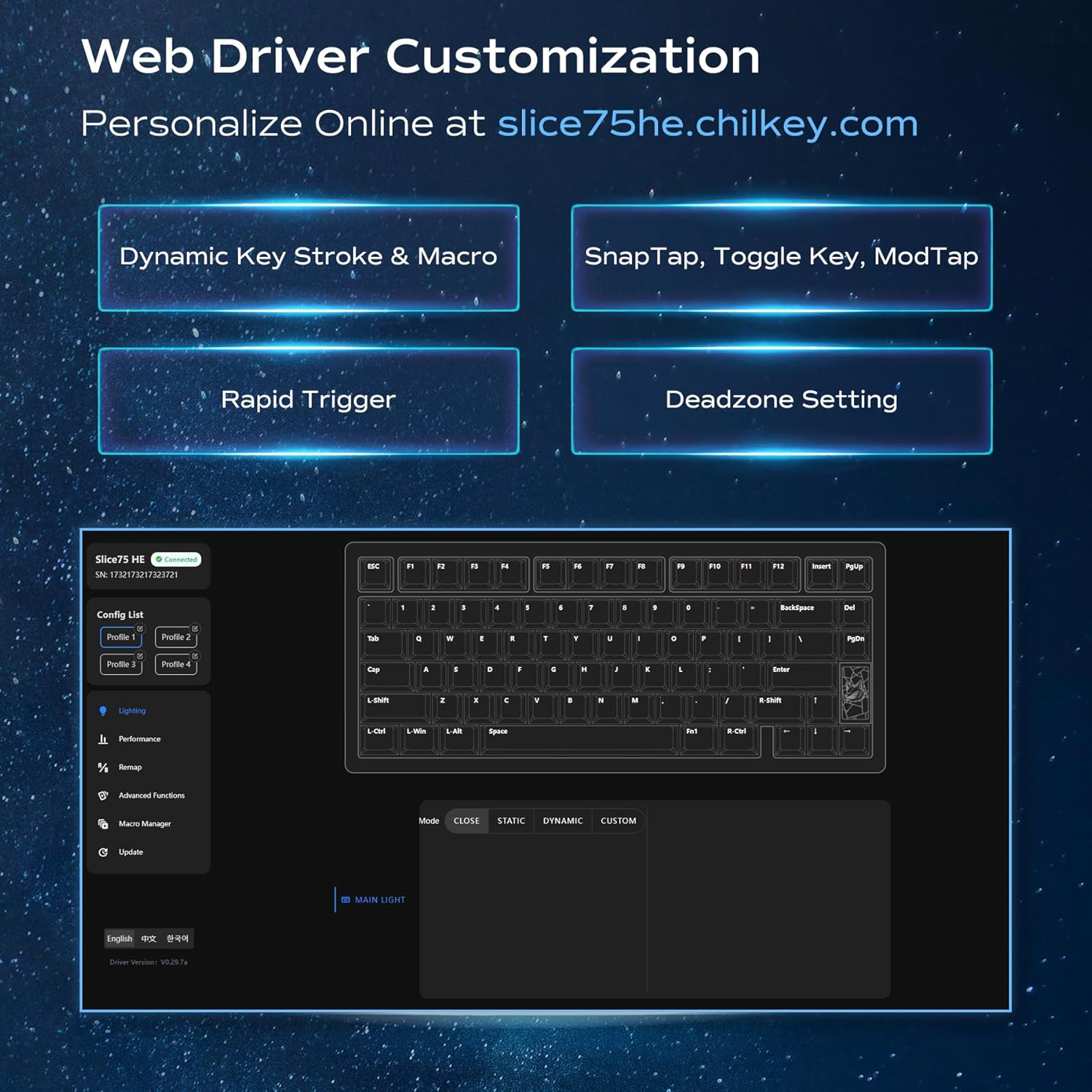 Mechanical Keyboard, Chilkey Slice75 HE Gaming Keyboard Wired, 75% Hall Effect Magnetic Aluminum Keyboard with WS Flux HE Clacky Switch, Rapid Trigger, 8K Polling, Per-Key RGB Custom, PC/Mac Support