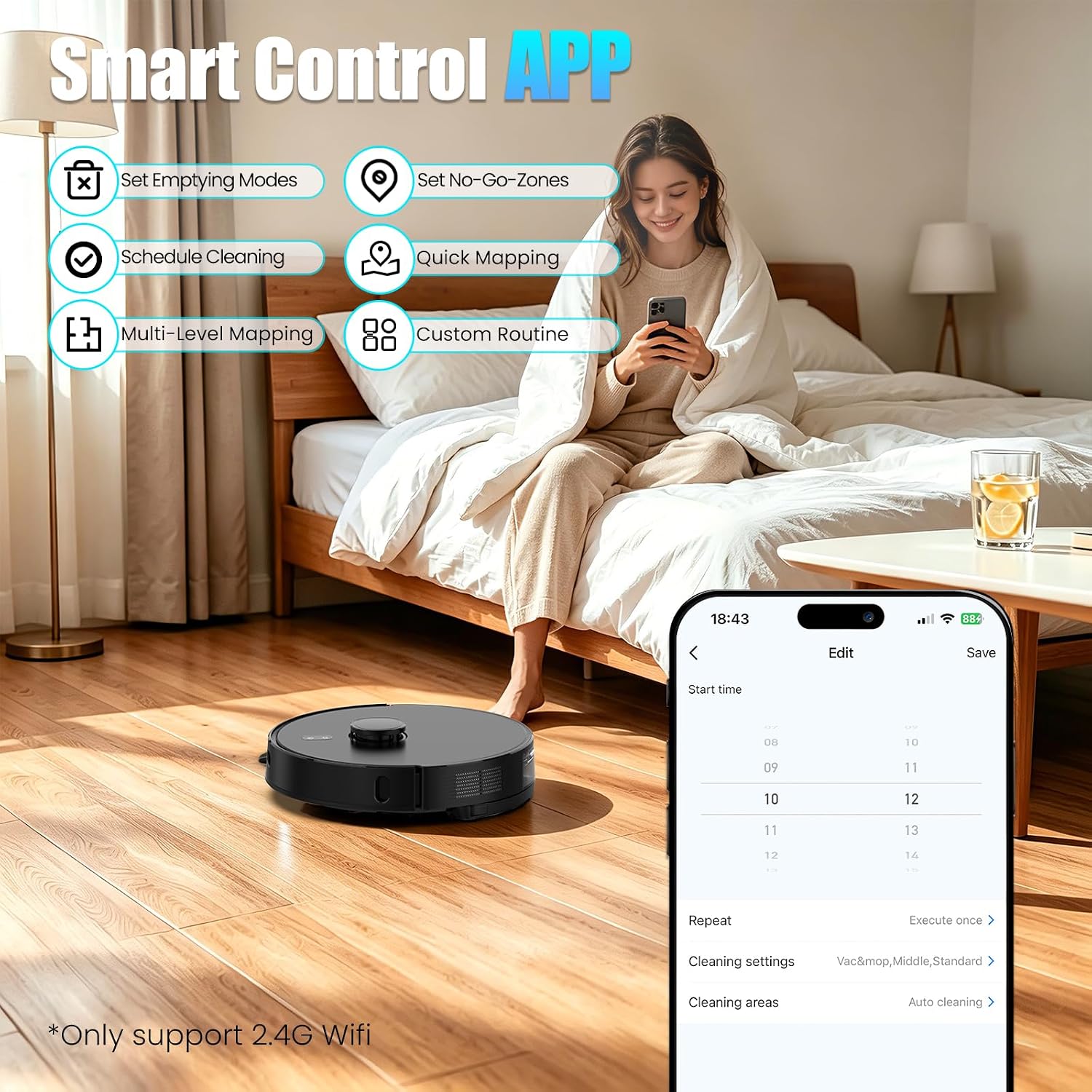 E10+ Robot Vacuum and Mop Combo Self‑Emptying with 8000Pa Suction, LiDAR Navigation, Home Mapping, 75‑Day Capacity, 150 Mins Runtime, APP & Voice Control Robot Vacuum Cleaner for Hair, Floors, Carpets