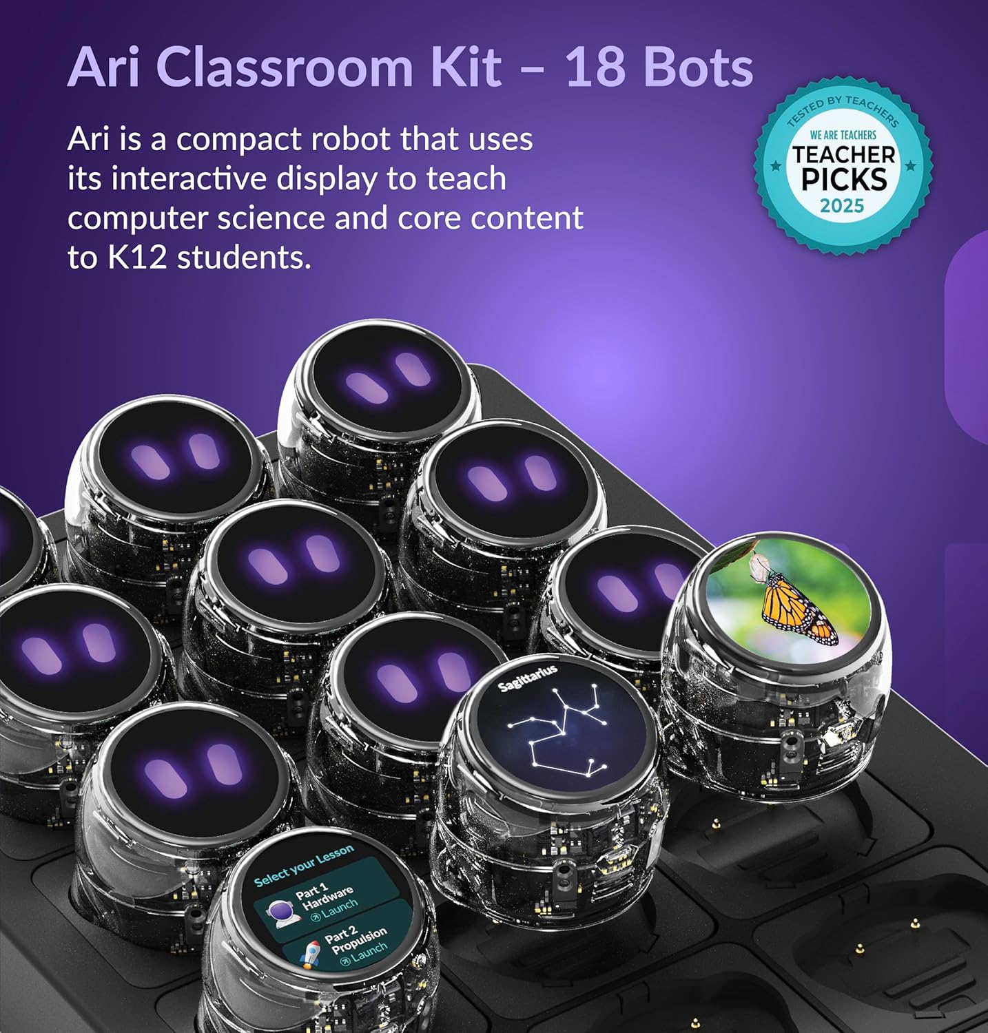 Ozobot Ari Classroom Kit (18 Bots) | Interactive Learning Robot with Touch Screen, ToF Sensor, Accelerometer, Gyroscope, and AI Integration | Hands-On STEM Education for Classrooms and Homeschool