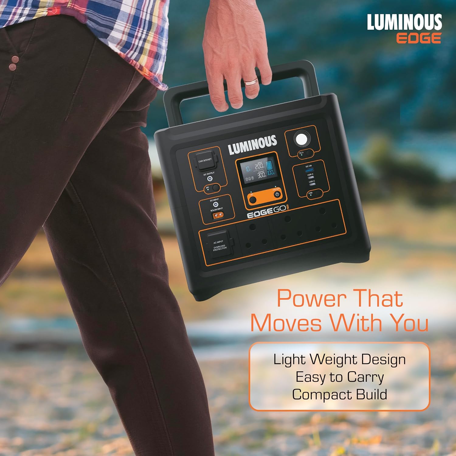 Luminous Edge Go P1200 Portable Power Station| Emergency Light, 50 mins backup on full load, Power upto 6 devices with 864Wh LiFePO4 Battery 10 Yrs Life| 1000W AC Output, 05 Years Replacement Warranty