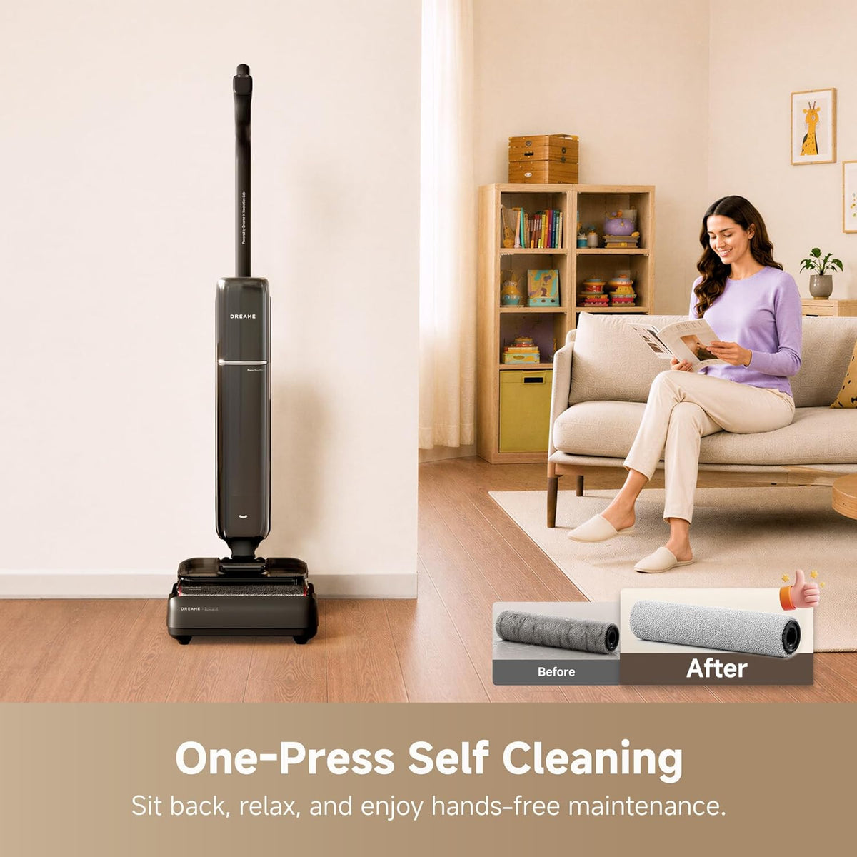 dreame Aero Wet Dry Vacuum Cleaner, All-in-ONE Vacuum Mop for Wet & Dry Messes, 0 Hair Residue Great for Pet Owners, One-Press Self-Clean, 180° Lie Flat, 35mins Runtime for Hard Floor Cleaning