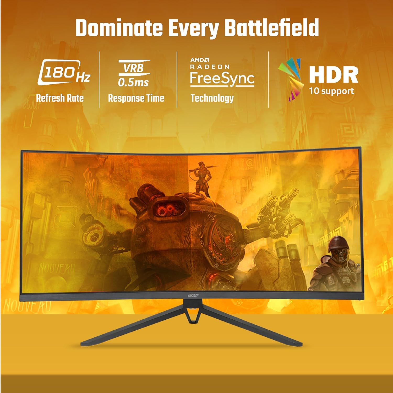 acer ED343CUR 34 Inch UWQHD (3440x1440) Pixels VA Panel 1000R Curved Backlight LED Monitor I 1 MS, 180Hz Refresh I Delta E<2 I HDR 10 I RGB Lighting I 2 x HDMI 1 x Display Port I Eye Care Features