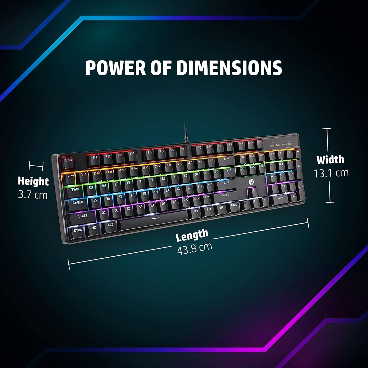 HP GK320 Wired Full Size RGB Backlight Mechanical Gaming Keyboard, 4 LED Indicators, Mechanical Switches, Double Injection Key Caps, and Windows Lock Key, 3 Years Warranty