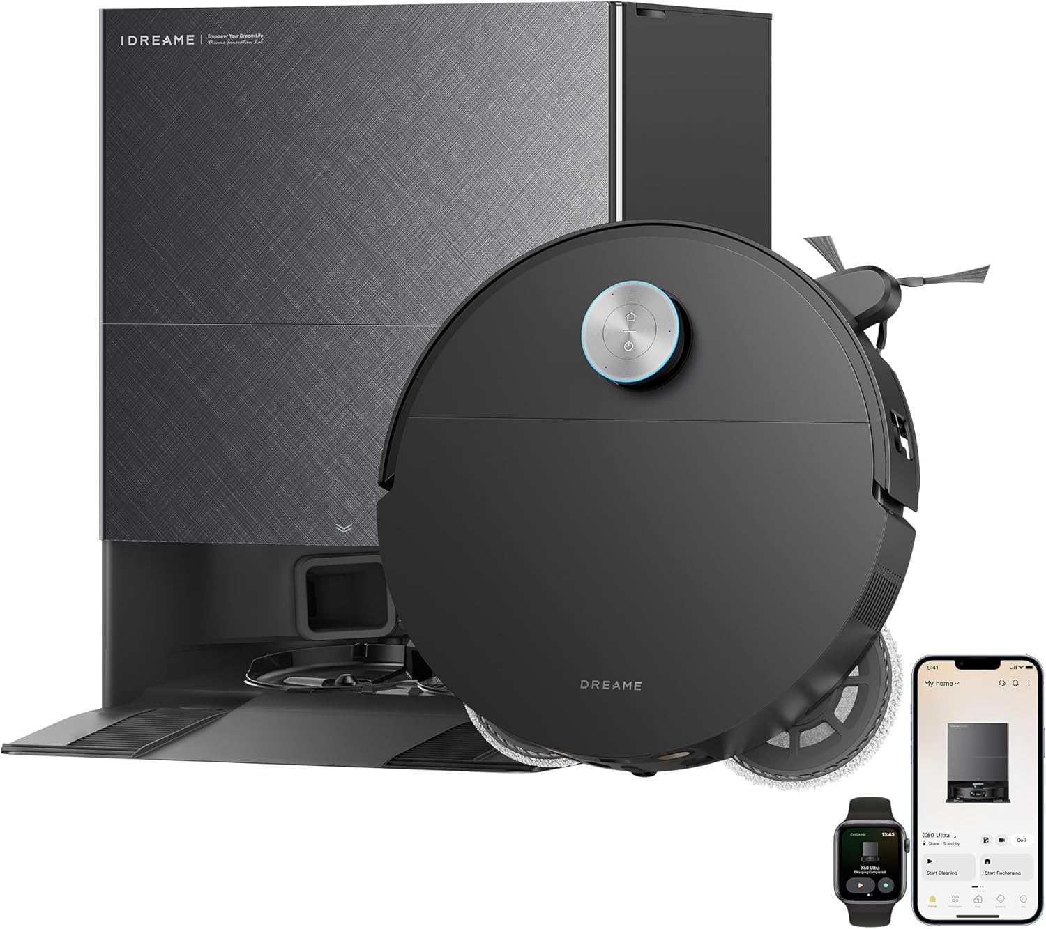 dreame X60 Ultra Robot Vacuum, Dual Al Cameras 280+ Obstacles Recognition | 35,000Pa Suction & 100% Detangling for Hair, Ultra-Thin Design for Low Spaces Cleaning, All in One Station