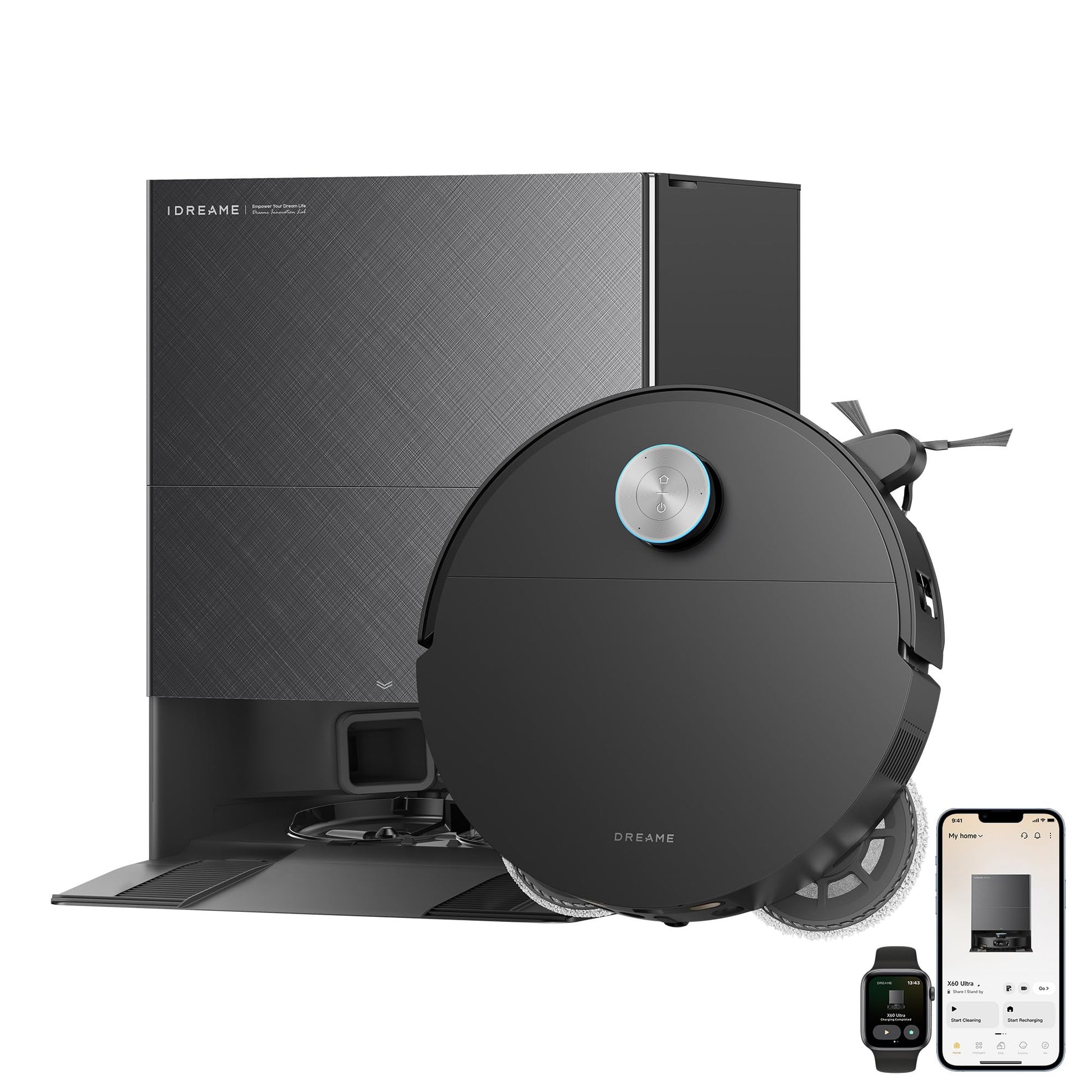 dreame X60 Max Ultra Complete Robot Vacuum and Mop, Dual Al Cameras | 3.47in(8.8cm) Obstacle Crossing for Carpet, 35,000Pa Suction, Ultra-Thin Design for Low Spaces Cleaning