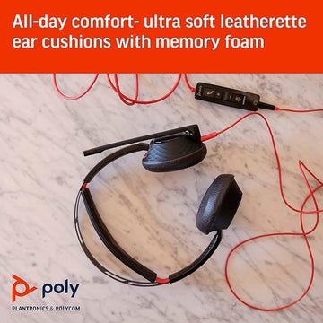 Poly by Plantronics Blackwire 5220 USB-C Dual Ear Stereo Wired Over Ear Computer Headphones with Mic Connect to Pc/Mac, Tablet, Cell Phone Via USB-C Or 3.5 Mm Connector (Black, 207586-201)