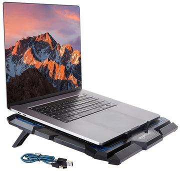 Amazon Basics Laptop Cooling Pad with LED Lighting Effect | USB Powered Gaming Laptop Cooler Stand | Quiet 6 Fans with 2-Level Height Adjustment| Slim Chill Mat for 10 to 17-Inch Laptops(AB-CP1_BLACK)