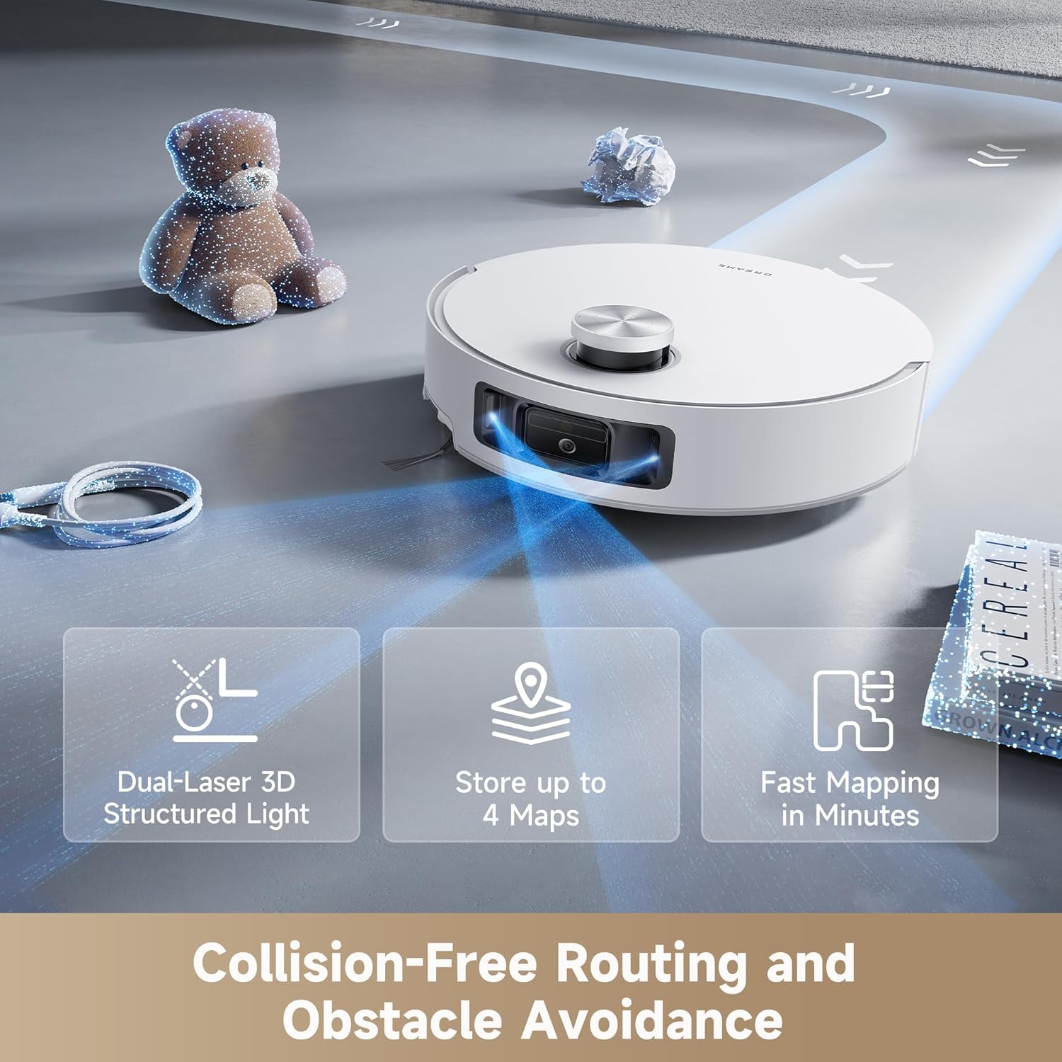 dreame Aqua10 Roller AE Robot Vacuum and Mop, Fresh Water Self-Washing | Carpet-Safe Roller Guard, Thermo Mopping, 30,000Pa Suction & Detangling for Hair, Edge to Corner Cleaning