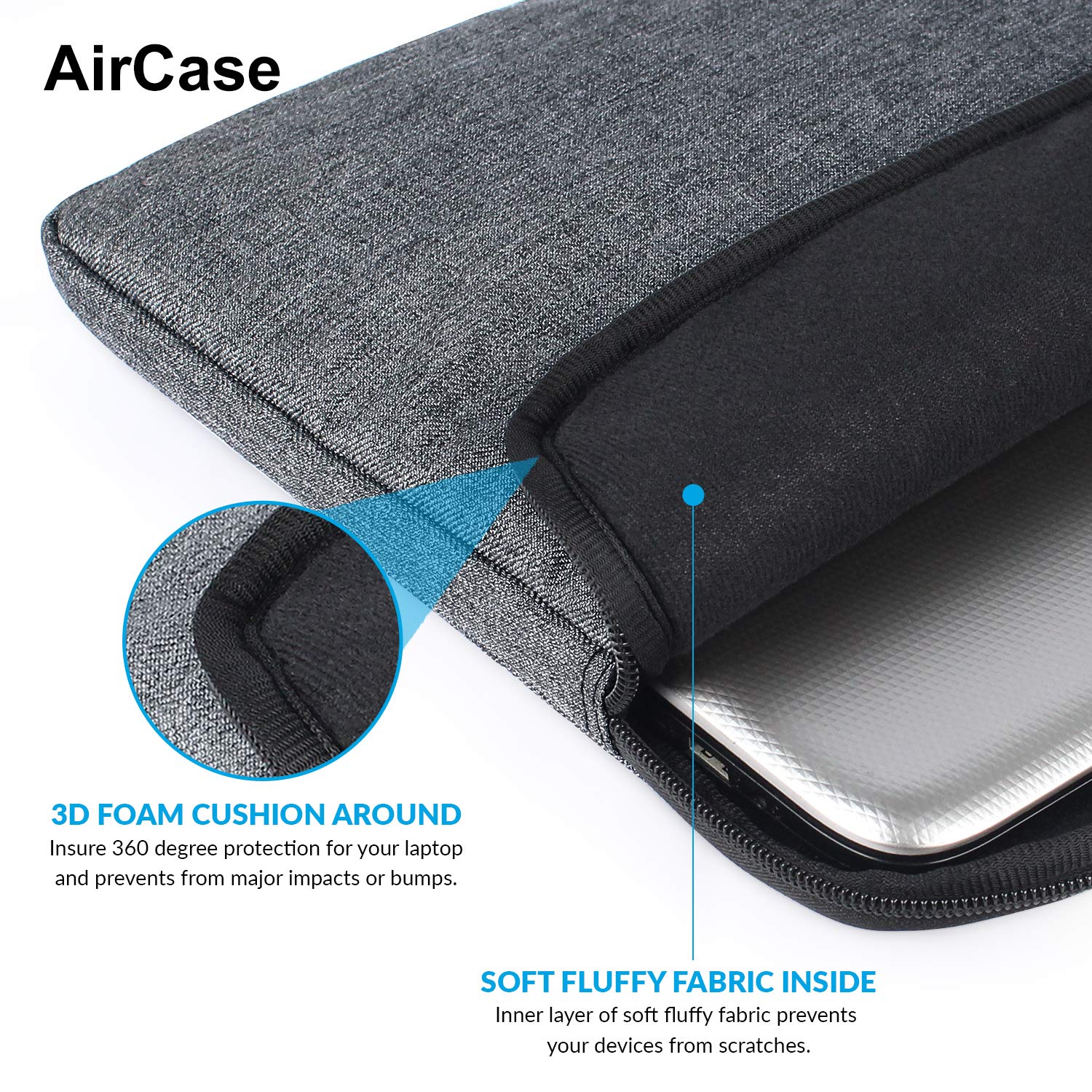 AirCase Laptop Bag Sleeve Case Cover Pouch for 15.6-Inch Laptop for Men & Women (Grey) (C49)