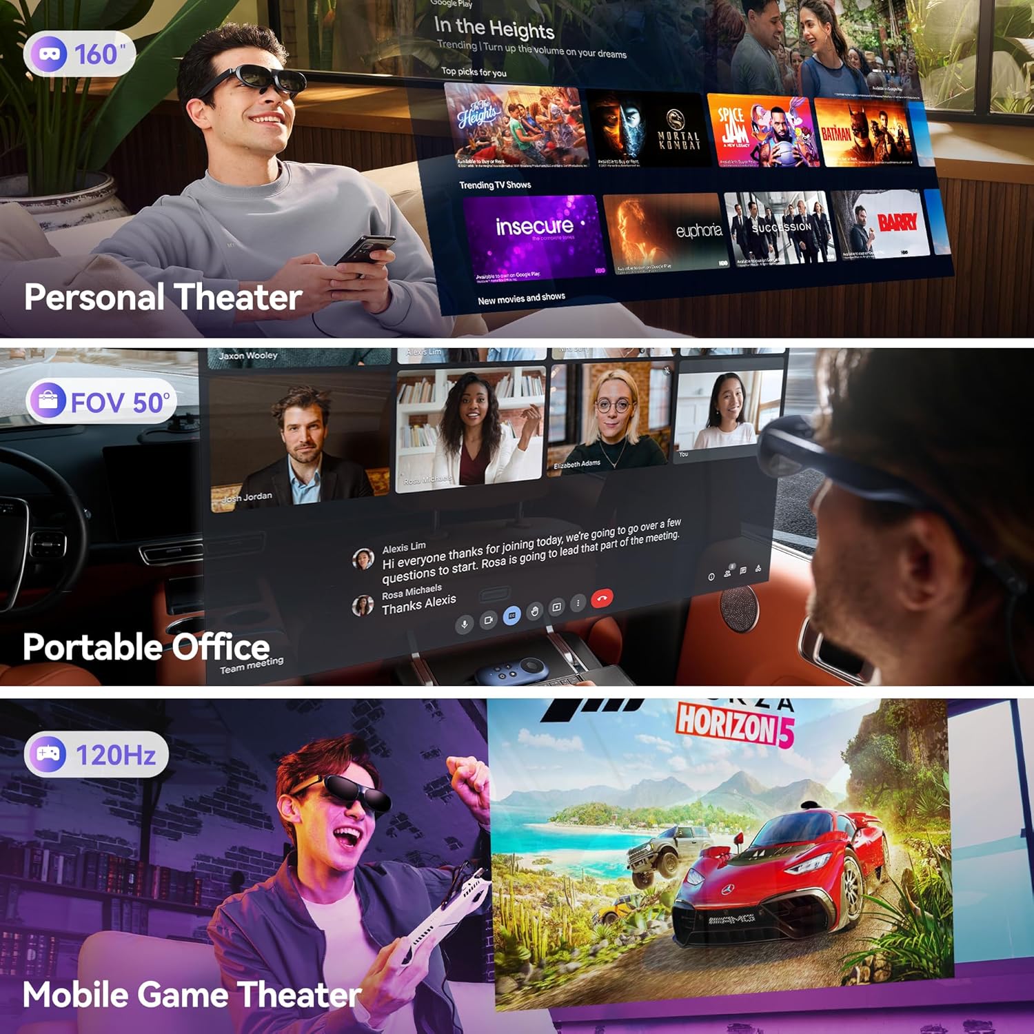 Rokid Joy Pack AR Glasses — Android TV Smart Glasses with 360" Micro-OLED Display | Support for Google Play, Media Streaming and Cloud Gaming | Compatible with All Console, Android, iOS and Windows.