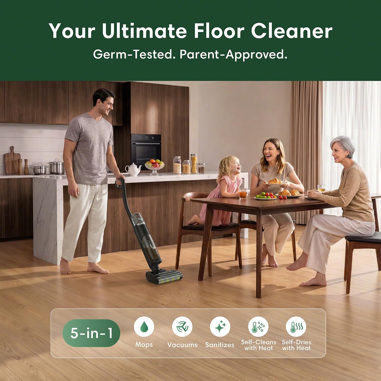 Roomba Electro 5in1 Disinfecting Hard Floor Cleaner, Vacuum, Mop & Sanitize in One Pass, Cordless, Non-Toxic, Kills Germs & Bacteria, Continuous Self-Sanitizing Roller Mop, Heated Self-Cleaning Dock