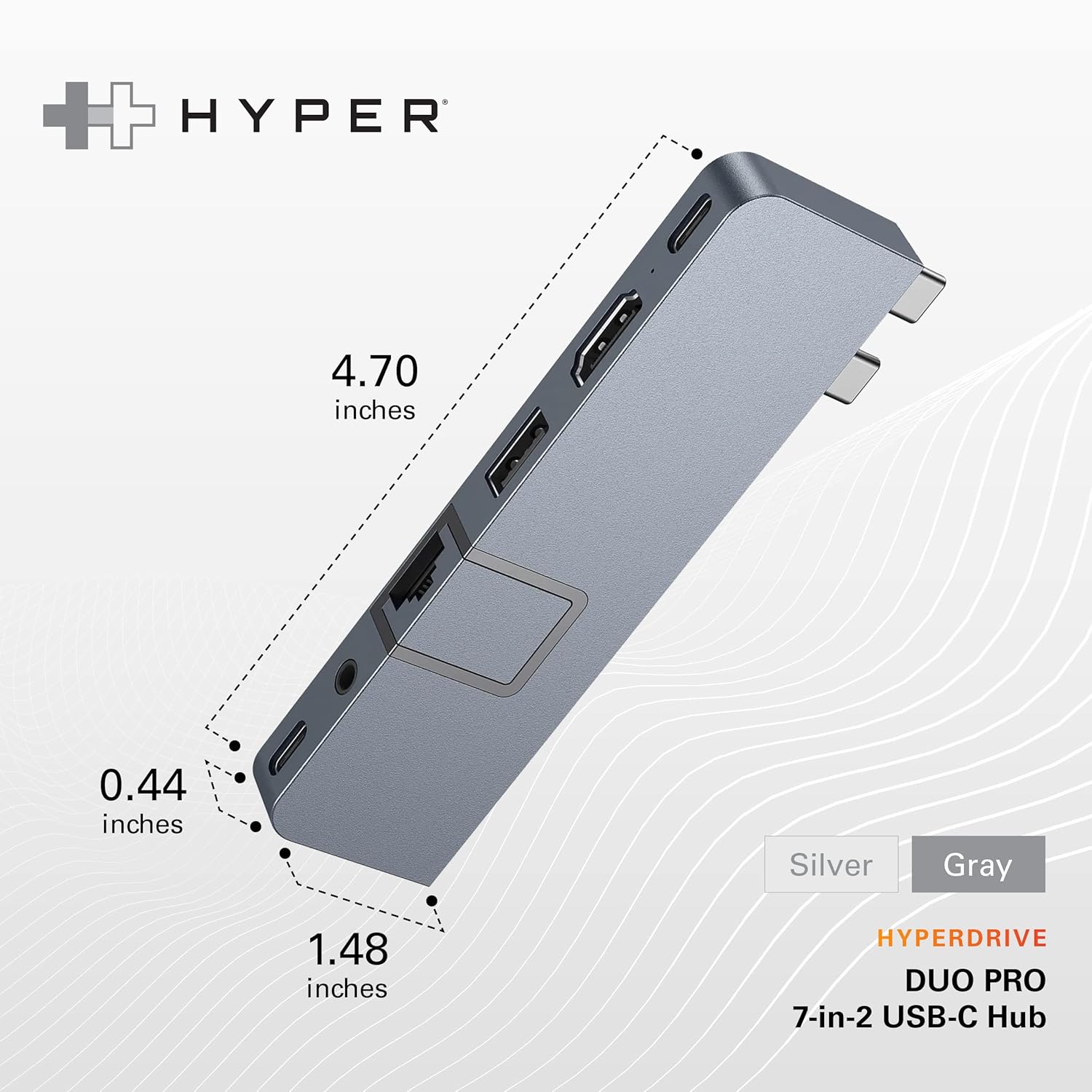 HYPERDRIVE Duo PRO 7 in 2 USB C hub for MacBook Pro/Air, M1 Mac 13,14,15,16 inch, Also Compatible with USB-C iPad Pro/Air, Windows Laptop, Surface, Android Devices with Type C Ports (Space Grey)