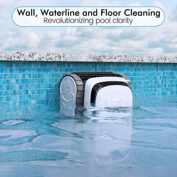Robotic Pool Vacuum PC10, Cordless Pool Cleaner Robot for Inground & Above Ground Pools, Smart Navigation, 5000GPH Suction Power for Cleaning Floor, Wall & Waterline, Self-Parking, White