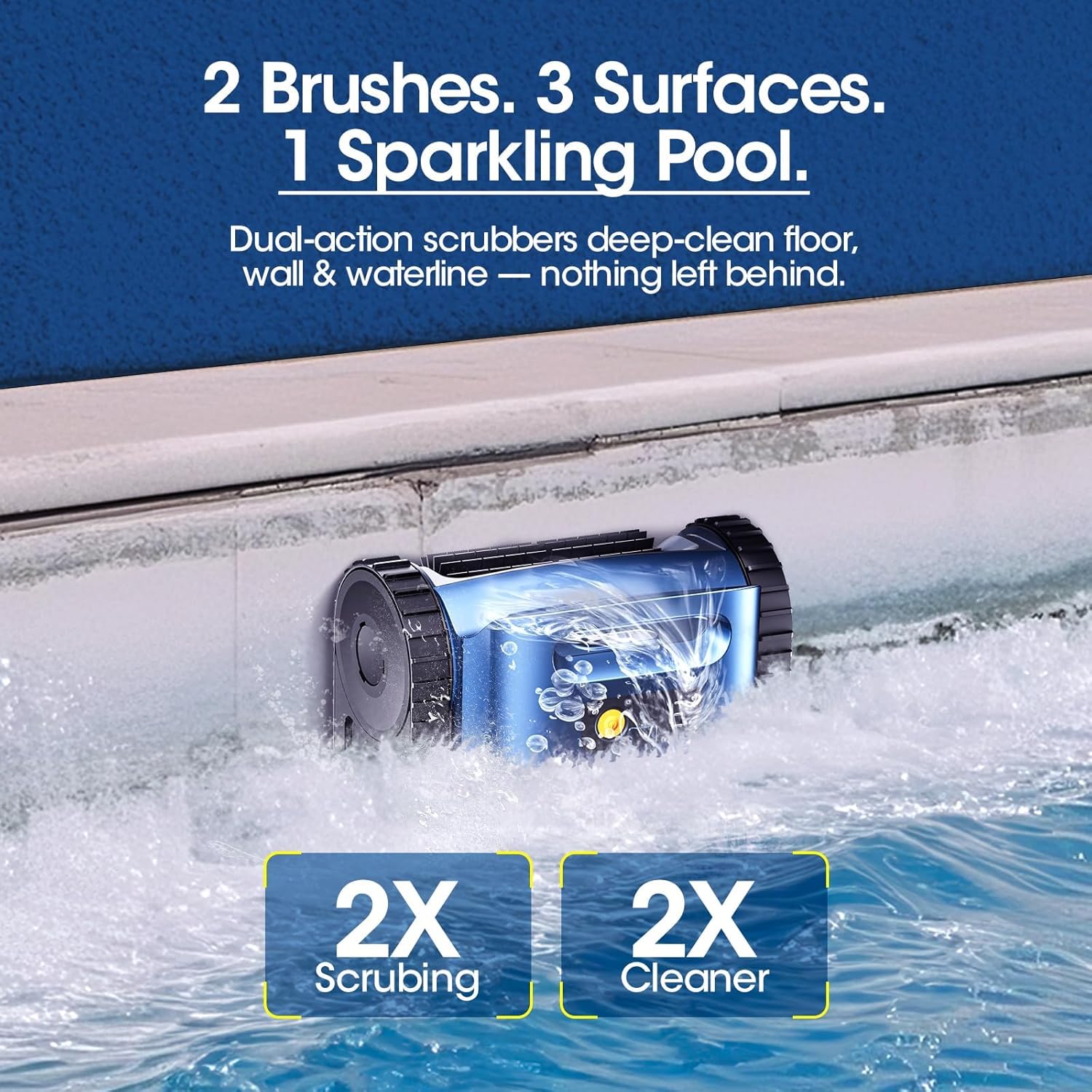 RERIOU Cordless Robotic Pool Vacuum, Pool Cleaner with Track Drive, Sonar Navigation, 180W Brushless Motor, Wall Waterline Climbing, 150-Min Runtime, for Inground Above Ground 2150 Sq. Ft.