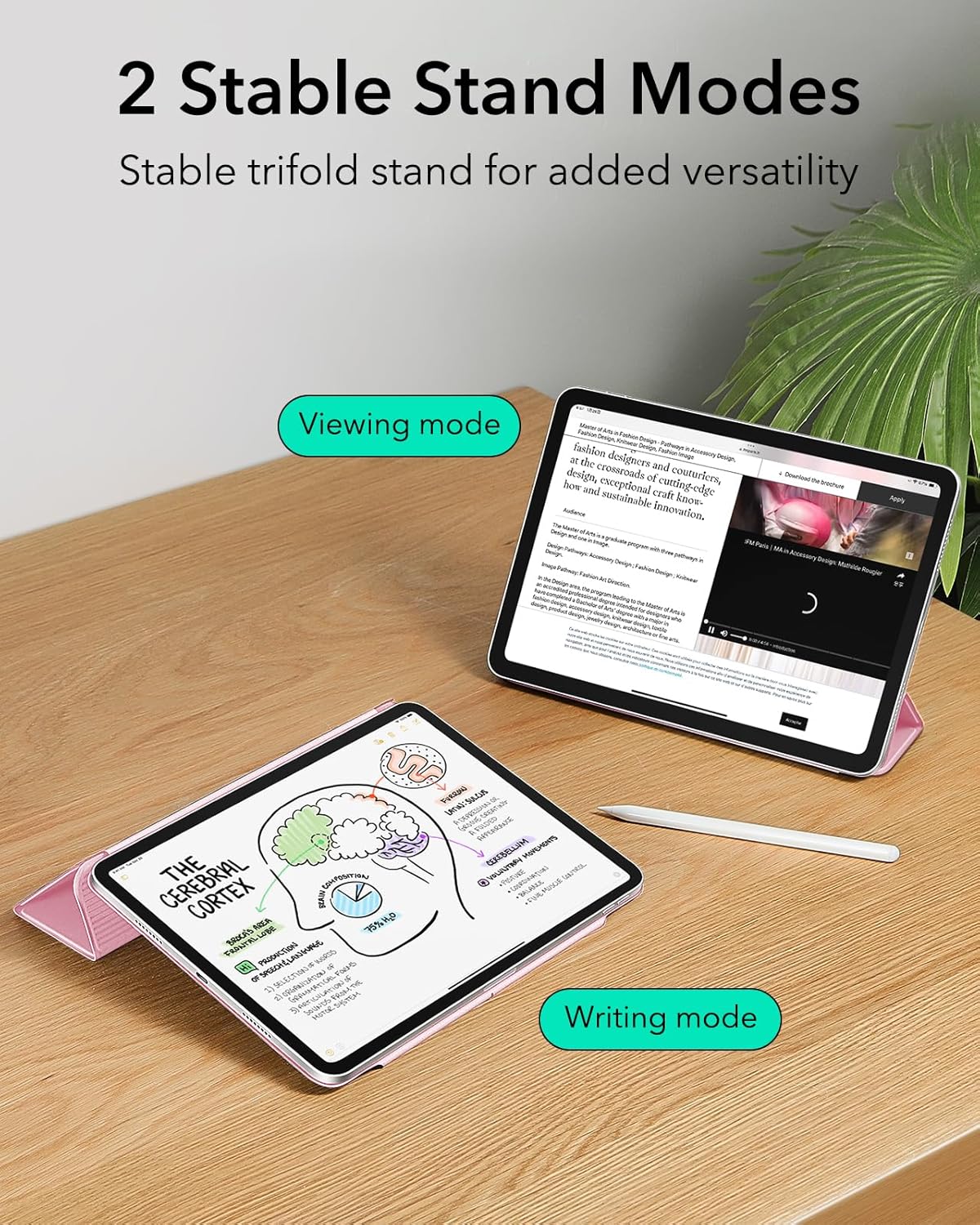 ESR for iPad Pro 11 Inch Case (M5/M4) Cover 2025/2024, Powerful Magnetic Attachment, Slim Trifold Stand Case, Supports Pencil Pro and Pencil (USB-C), Durable Protection, Rebound Series, Pink