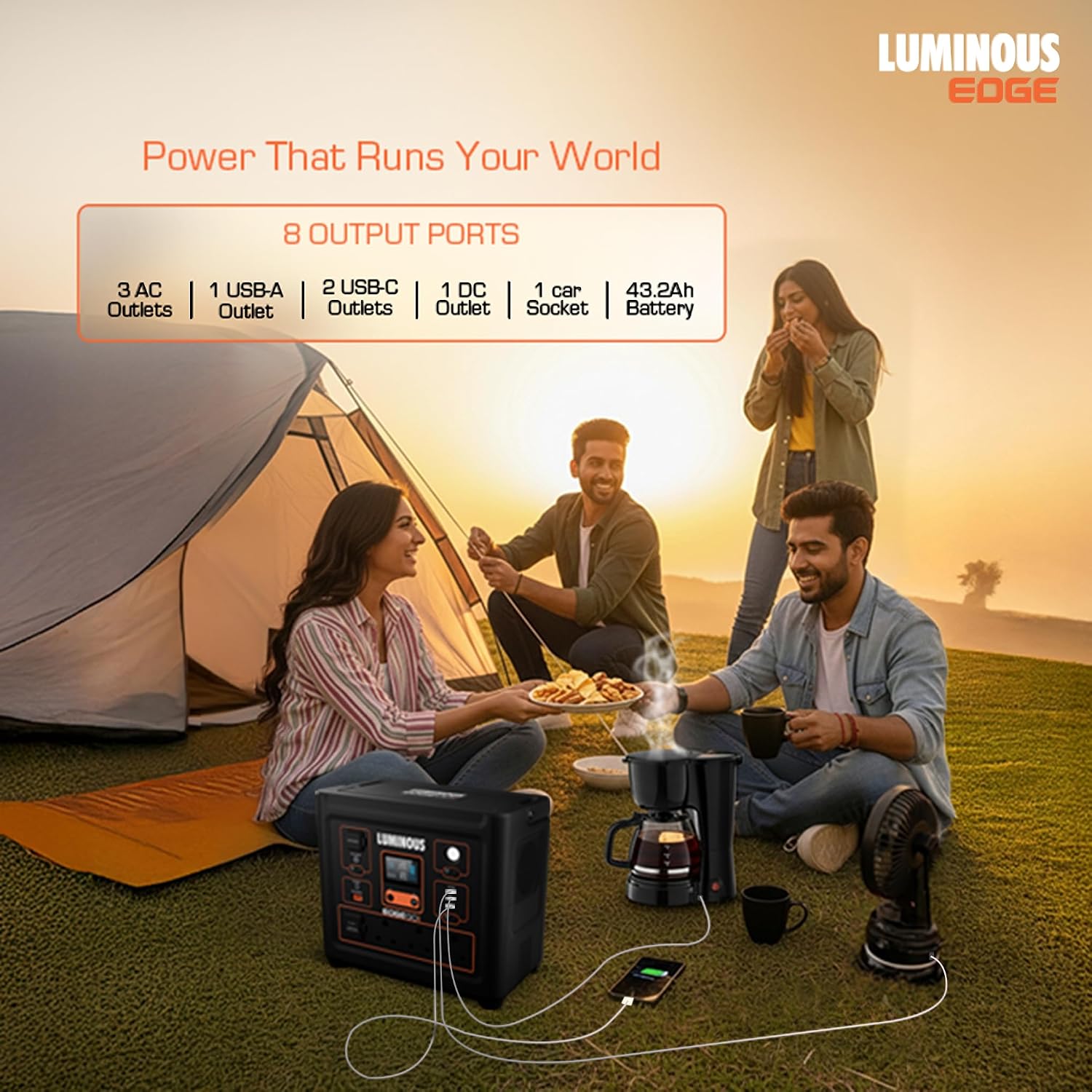 Luminous Edge Go P1200 Portable Power Station| Emergency Light, 50 mins backup on full load, Power upto 6 devices with 864Wh LiFePO4 Battery 10 Yrs Life| 1000W AC Output, 05 Years Replacement Warranty