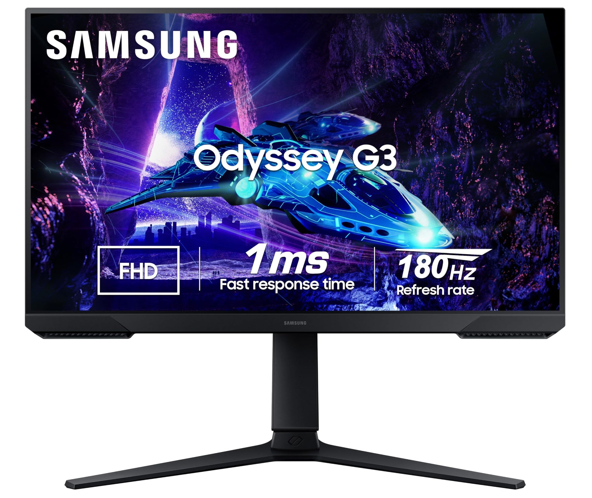 Samsung 24" (60cm) Odyssey G3 Gaming Monitor|FHD 1920 X 1080|180Hz|1ms(MPRT)|AMD Freesync|Ports-DP,HDMI|DP Cable|16.7 Million Colors|Height-Tilt-Pivot Adjustable Stand|Bezeless|LS24DG300EWXXL|Black