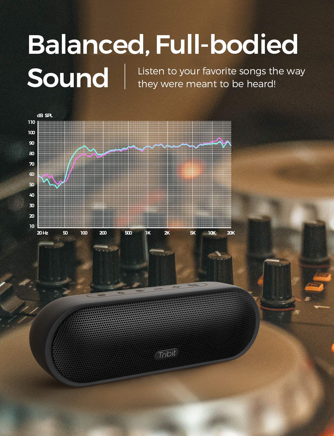 Tribit MaxSound Plus 24W Bluetooth Wireless Speakers,Powerful Louder Sound&Exceptional XBass(Independent XBass Button),Built in Mic,IPX7 Waterproof,20H Playtime,100ft BT Range for Party/Travel,Black