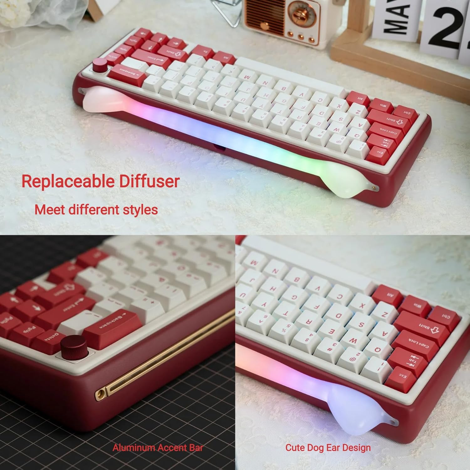 OOCTPK Chilkey Foxy65 Mechanical Keyboard with Knob, Gasket Mount 65% Aluminum Wireless Mechanical Keyboard, BT5.0/2.4GHz/USB-C, Hot Swappable, RGB Backlit Computer Custom Key Board for PC
