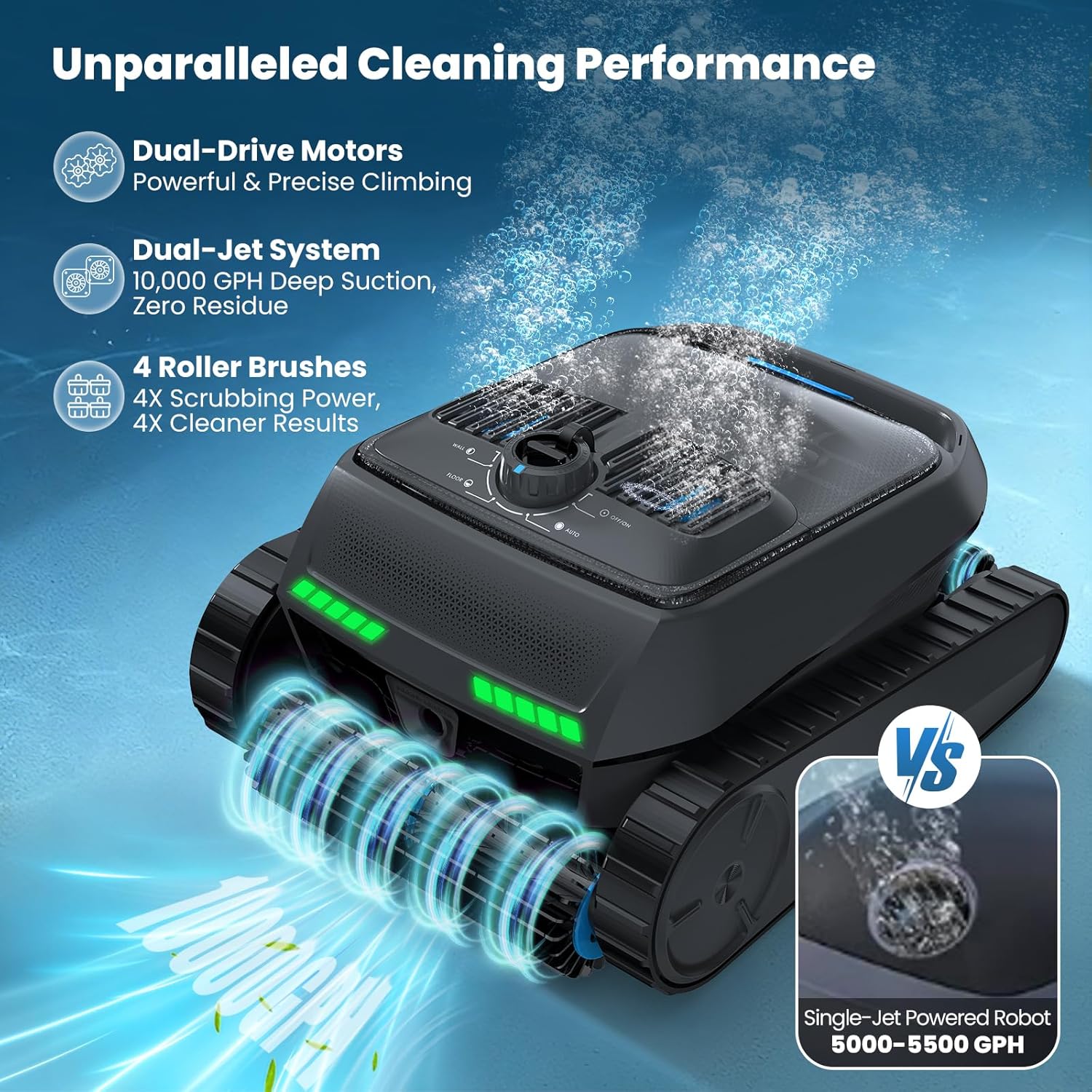 PC200 Robotic Pool Cleaner, Cordless Pool Vacuum Robot for Inground & Above Ground Pools, Smart Navigation, Surface, Walls, Waterline & Floor Cleaning, 10000GPH, Self-Parking