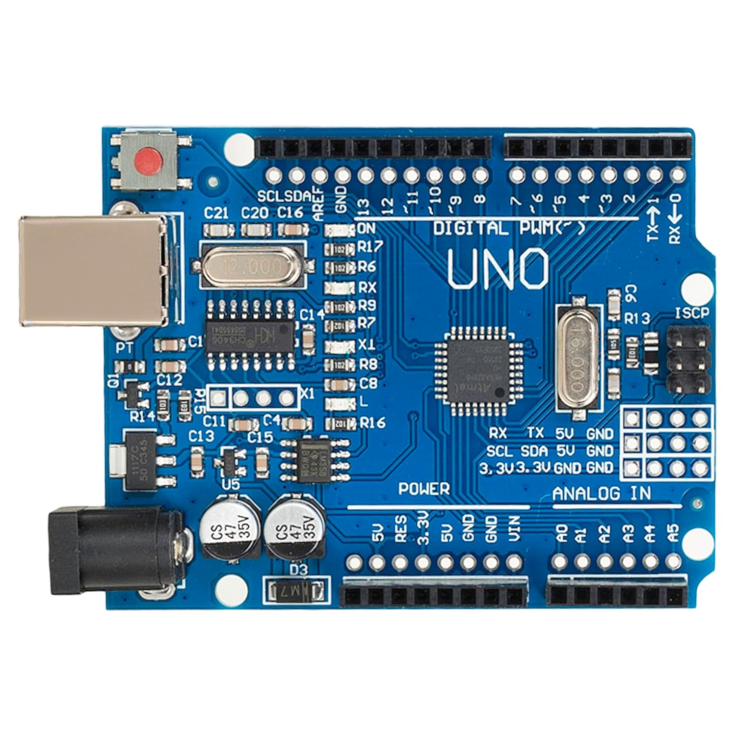 HIDDENWAVES UNO R3 SMD compatible with IDE, Development Board with USB cable and Header Pins.