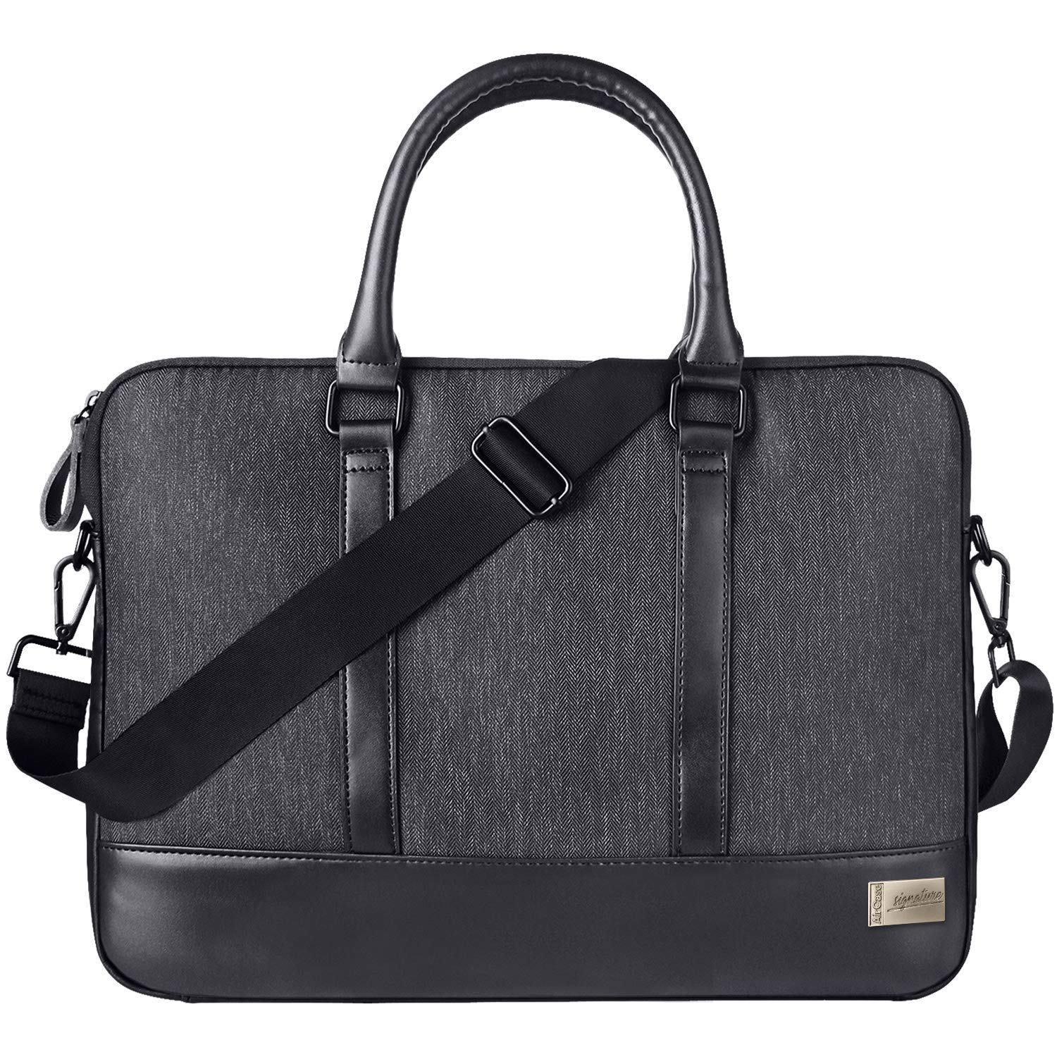 AirCase Polyester Signature CS65-13/33.02cm/14"/35.56cm/35.56cm Designer Laptop Messenger Bag, Premium, Water Resistant, for Office, Men and Women (Black)