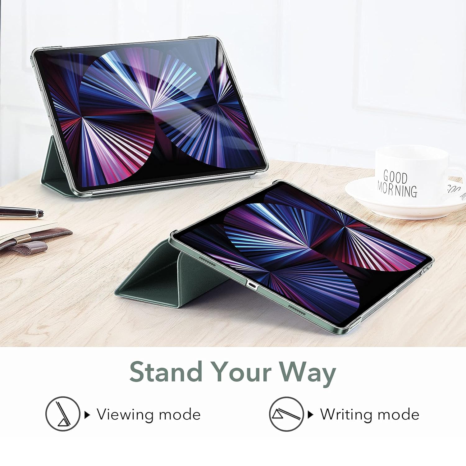 ESR iPad Pro 11" Case (2022/2021, 4th/3rd Generation) - Translucent Stand Cover With Clasp, Auto Sleep & Wake, Pencil 2 Wireless Charging - Ascend Trifold, Frosted Forest Green