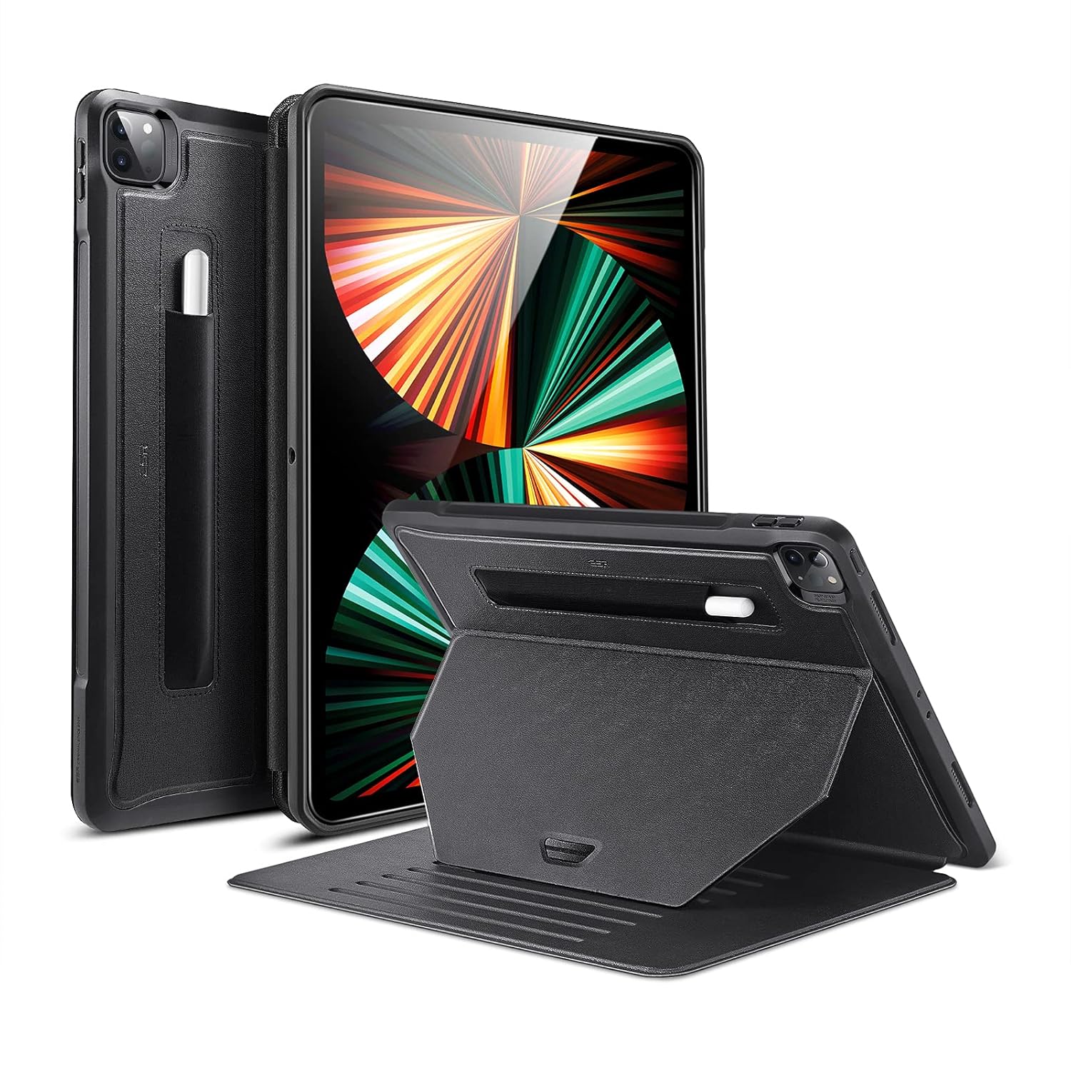 ESR Stand Case Compatible with iPad Pro 12.9 inch 2021, 9 Stand Angles, Rugged Protection, Magnetic Mounting, Pencil Holder, Sentry Series, Black