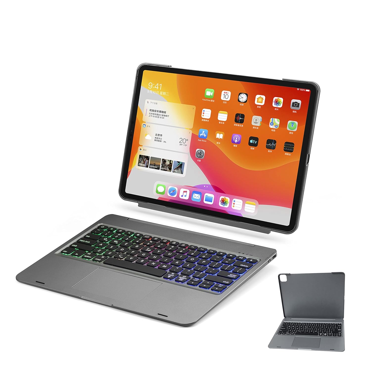 doqo iPad Pro Smart Keyboard Case with Trackpad with Backlit Keyboard,Advanced 5.1 Bluetooth, Protective case with Apple Pencil Holder (11/10.9 Inch(27.9/27.6cm), Detachable)