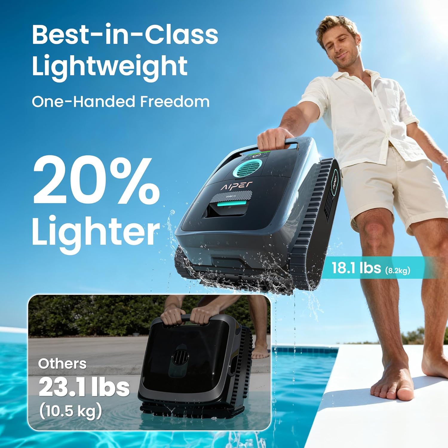 AIPER Scuba V3 AI Vision Cordless Robotic Pool Cleaner, 10x Faster Pool Cleaning with AI Patrol, 24/7 Auto Cleaning, Smart Waterline Parking & Multi-Layer Filtration, Gray