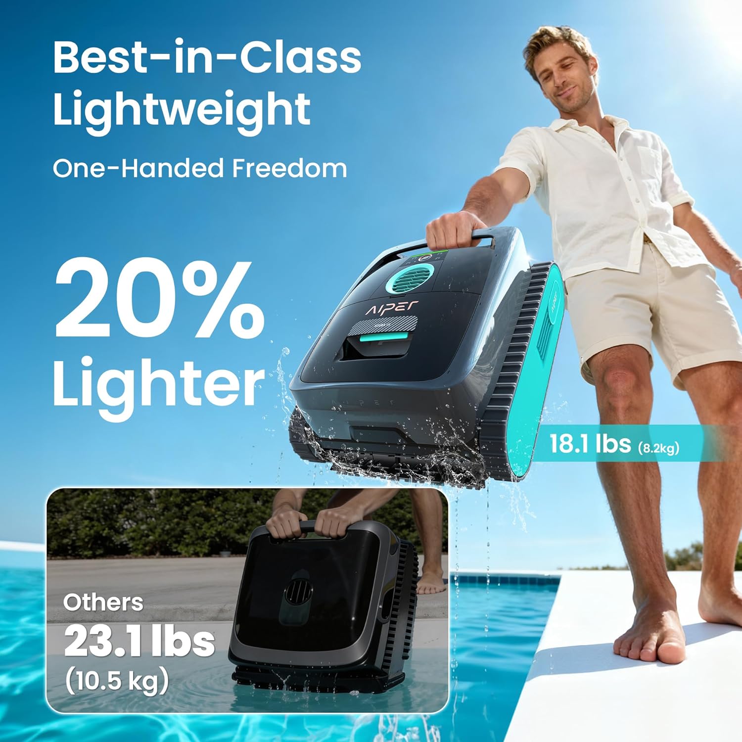 AIPER Scuba V3 AI Vision Cordless Robotic Pool Cleaner, 10x Faster Pool Cleaning with AI Patrol, 24/7 Auto Cleaning, Smart Waterline Parking & Multi-Layer Filtration, Blue