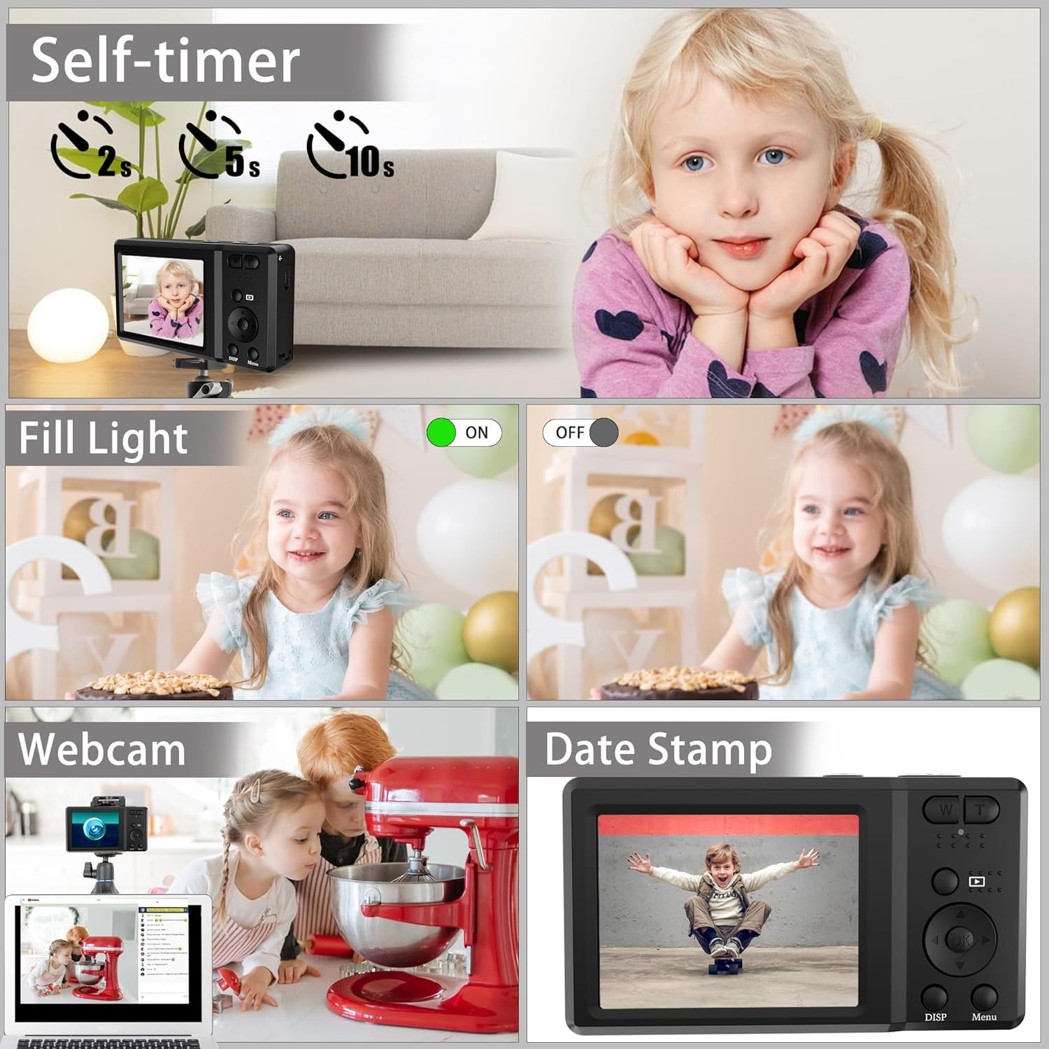 56MP FHD Digital Camera with 20X Digital Zoom & Autofocus, Anti-Shake Point and Shoot Camera for Kids Adults Beginners, Includes 32GB SD Card, Portable Compact for Travel