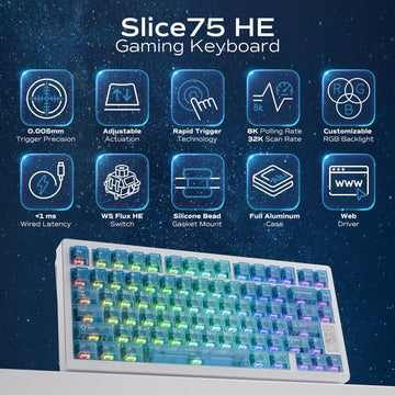 Mechanical Keyboard, Chilkey Slice75 HE Gaming Keyboard Wired, 75% Hall Effect Magnetic Aluminum Keyboard with WS Flux HE Clacky Switch, Rapid Trigger, 8K Polling, Per-Key RGB Custom, PC/Mac Support