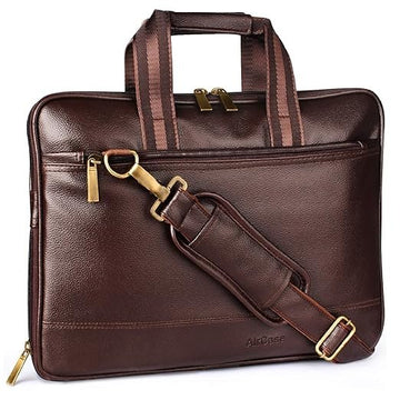 AirCase C54 Vegan Leather Multi-Function Laptop Bag For 18.6 inch Laptop (BLACK & BROWN)