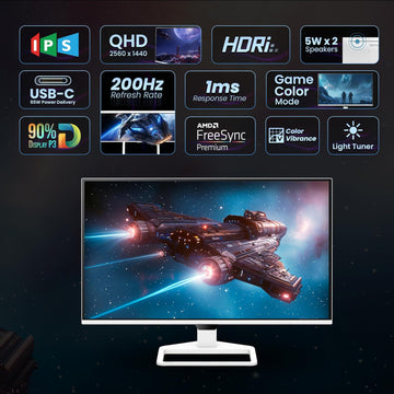 BenQ EW270Q 27" (68.58 cm) 2K QHD 200Hz IPS Gaming Monitor | HDRi|1200:1 Contrast|90% P3 Gamut|350 nits|Built-in-Speakers(5W X2)|AMD FreeSync Premium|USB-C (65 W), HDMI|Game Color Mode(White)