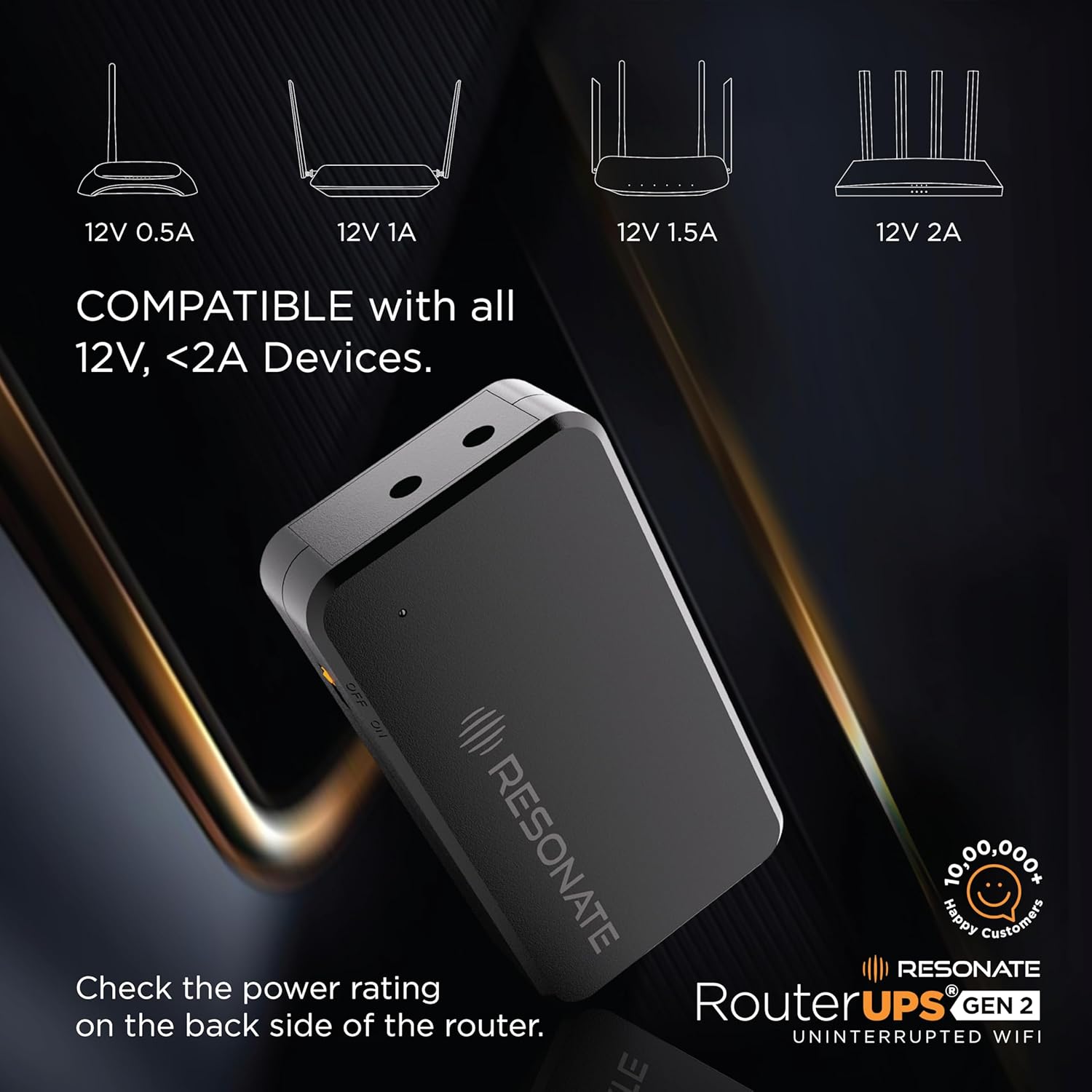 Resonate RouterUPS® Gen2 | Original Router UPS for 12V WiFi Router & Modem (Supports up to 2A) (7800mAh - 95% Longer Power Backup) | Compact Mini UPS with Intelligent Charging (Upto 6 Hrs Internet)