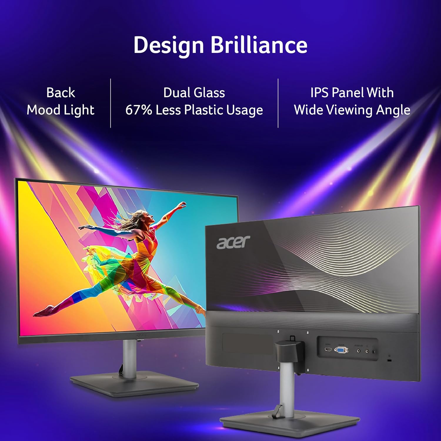 acer RS272 27 Inch Full HD IPS Ultra-Thin (6.9mm) Backlit LED Monitor I Color Patterned Back Mood Light I Dual Glass Design, Sleek Metal Frame I 1 MS, 120Hz I 1xHDMI 1xVGA I Speakers I Eye Care