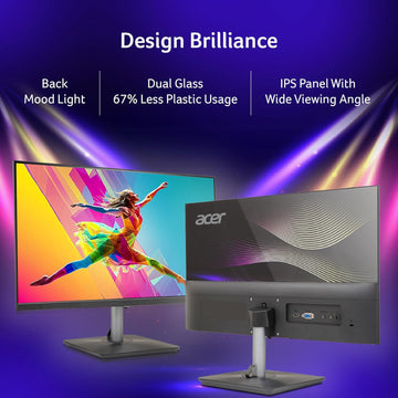 acer RS272 27 Inch Full HD IPS Ultra-Thin (6.9mm) Backlit LED Monitor I Color Patterned Back Mood Light I Dual Glass Design, Sleek Metal Frame I 1 MS, 120Hz I 1xHDMI 1xVGA I Speakers I Eye Care