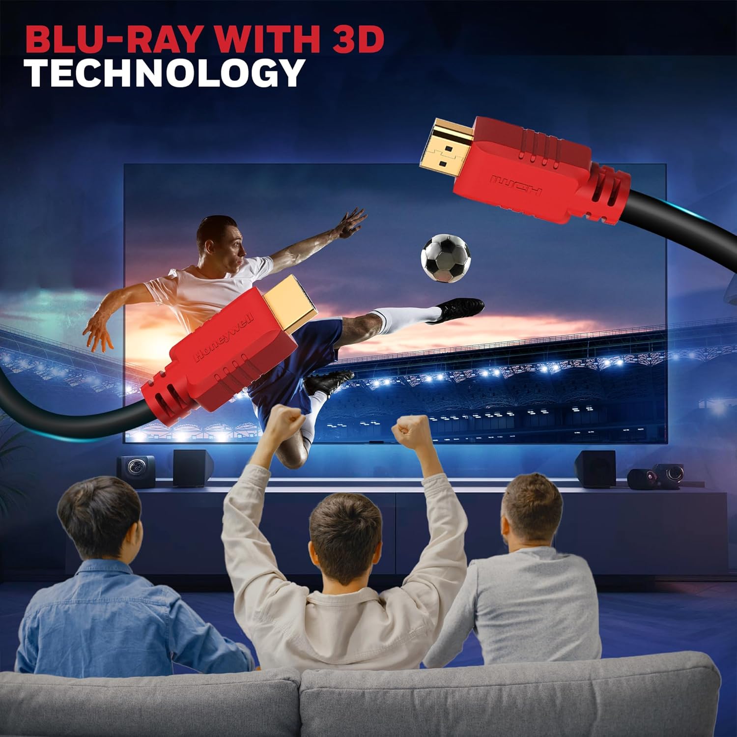 Honeywell HDMI 1.4 Cable with Ethernet (32.8ft/10M) High Speed HDMI Cable 10.2GBPS | Supports 3D /4Kx2K Ultra High Definition | 3D Home Theatre | 3D Gaming | Black