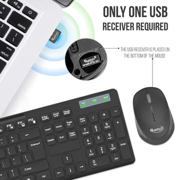 Quantum Wireless Keyboard and Mouse Combo, (Cells Included), Nano Receiver, Silent( QHM9350)