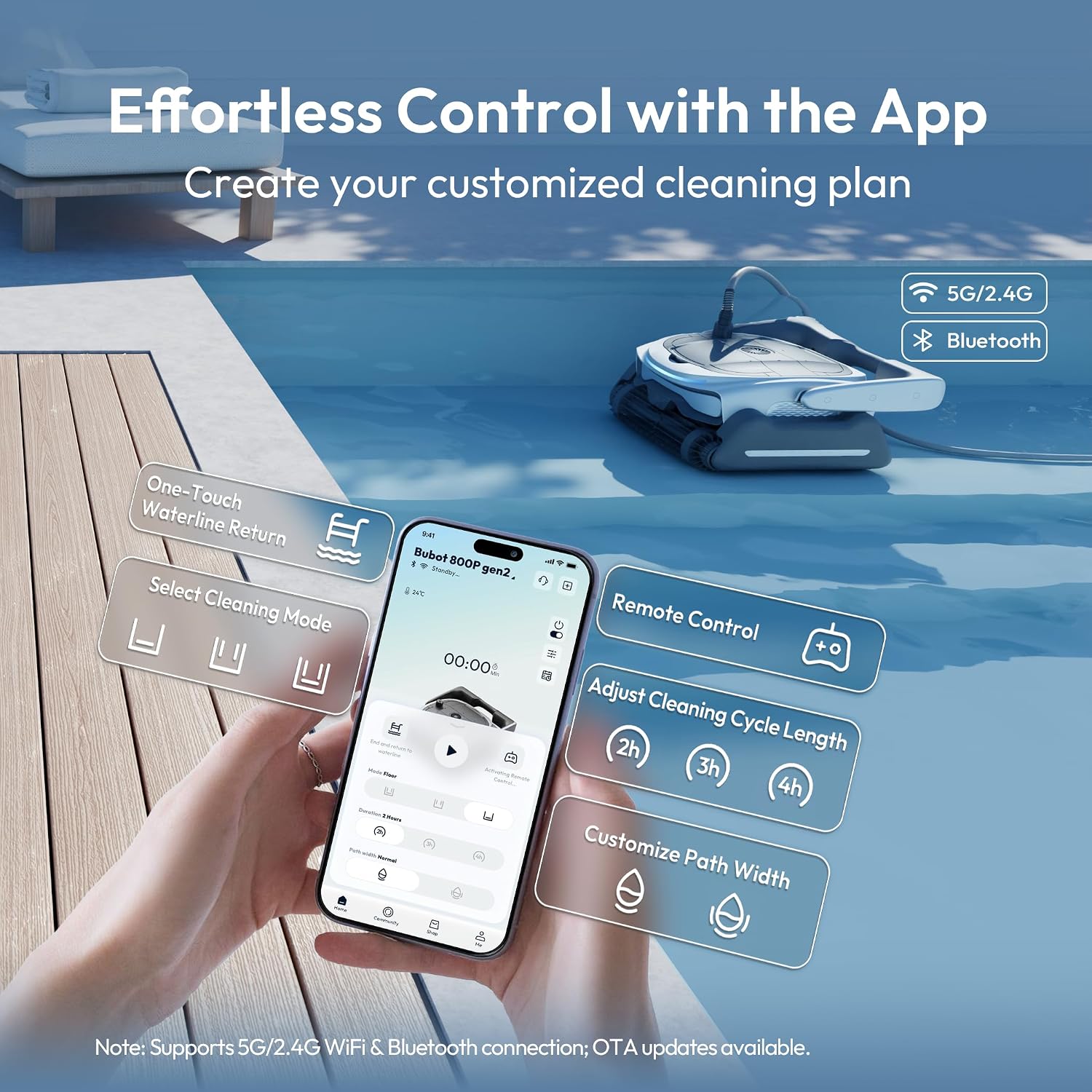 (2026 New) BUBLUE 800P Gen2 Robotic Pool Cleaner,Pool Vacuum for Inground Pools,Cleans Floor/Wall/Waterline/Shallow Area,Smart Navigation,App Control& Scheduling,for Pools up to 1,076 Sq.Ft Space Gray