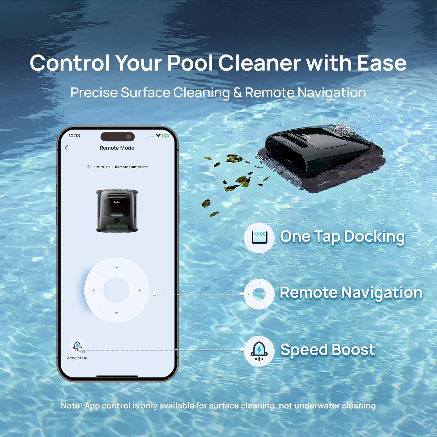 Beatbot AquaSense 2 Pro Cordless Robotic Pool Cleaner, Unmatched 5-in-1 Cleaning, Surface Parking, Skimmer with APP Control, Water Clarification, for Pools up to 3,875 Sq.ft – Obsidian