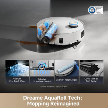 dreame Aqua10 Ultra Roller Robot Vacuum and Mop, AquaRoll Mopping | 30,000Pa Suction, AI Camera & LIDAR Avoidance Tech, Heat-Washes & Dries, Extendable Roller Mop, Carpet Protection