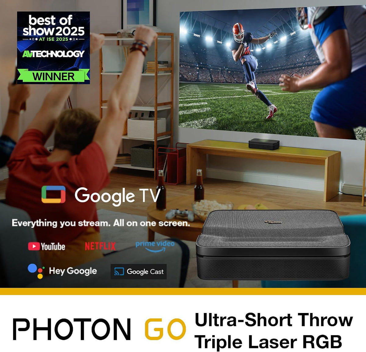 Optoma ML1080UST 1080p Photon Go Ultra Short Throw Full HD LED Triple Laser DLP Google TV Smart Projector